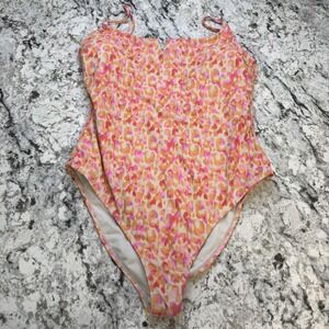 Endless Sun One Piece Swimsuit Womens XL Orange Leopard Print Lined Adjustable